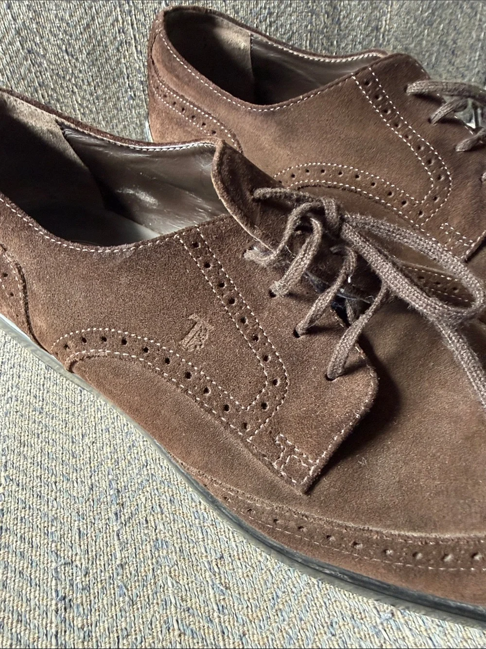 TOD'S Men’s Dark brown Leather Suede Lace Up Wingtip Brogue Derby Size: 10